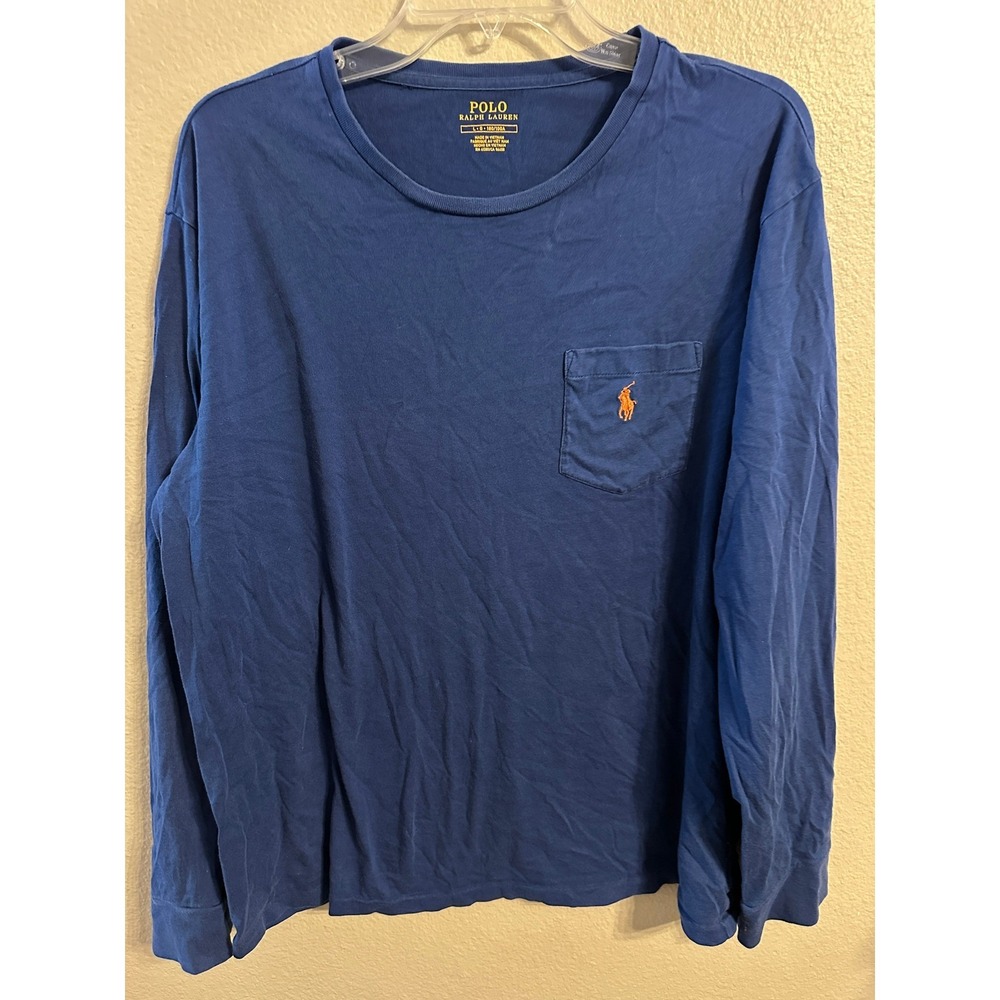 Polo‎ Ralph Lauren Mens Long Sleeve T Shirt Pocket Crew Neck Blue